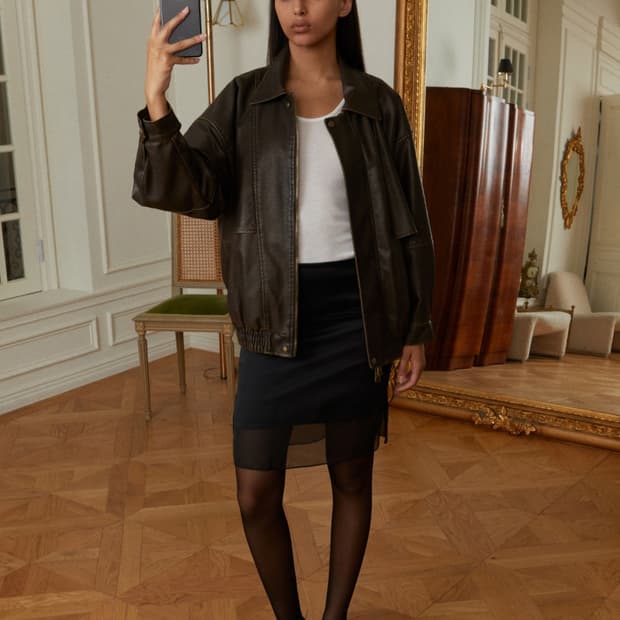 레이디볼륨 빈티지 레더 자켓 브라운