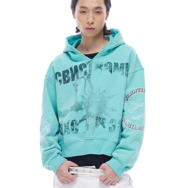 Washed Distressed V-Neck Hoodie 