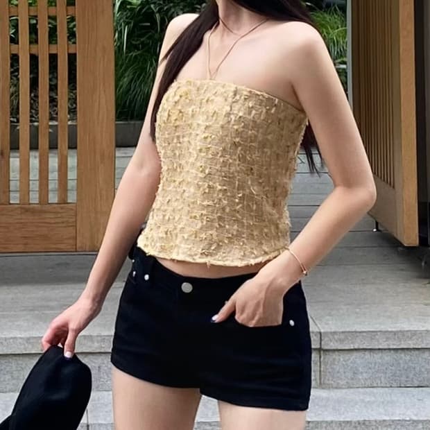 소프트서울 트위드 홀터넥 탑