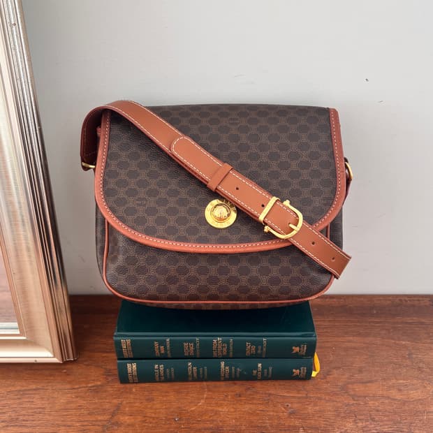 빈티지 셀린 브라운 마카담 플랩 숄더&크로스백