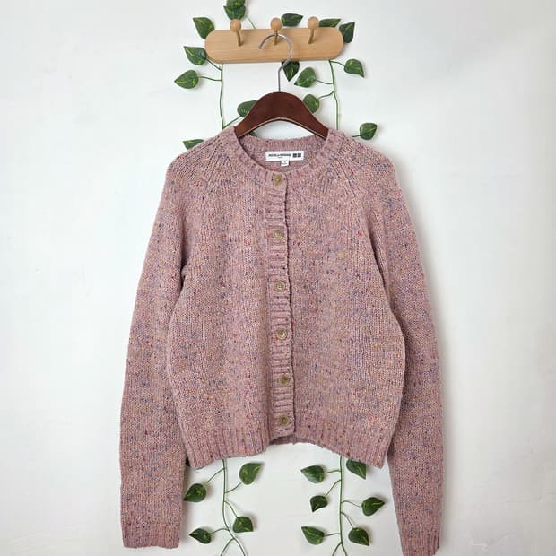 색실 콕콕 핑크 가디건