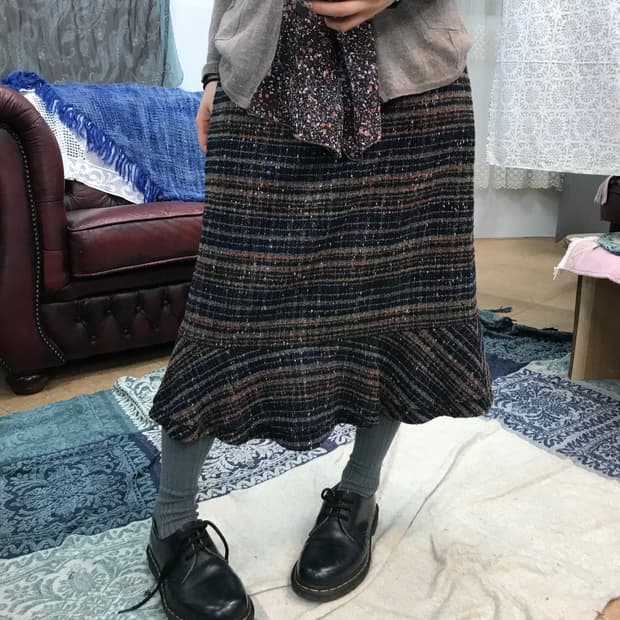 빈티지 여성 블랙 밴딩 미디스커트 