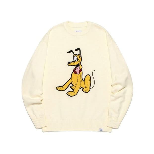 Lee x 디즈니 플루토 자수 니트 아이보리 Ssize