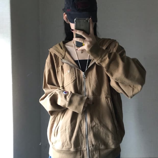 챔피언 베이지브라운 워크 후드집업