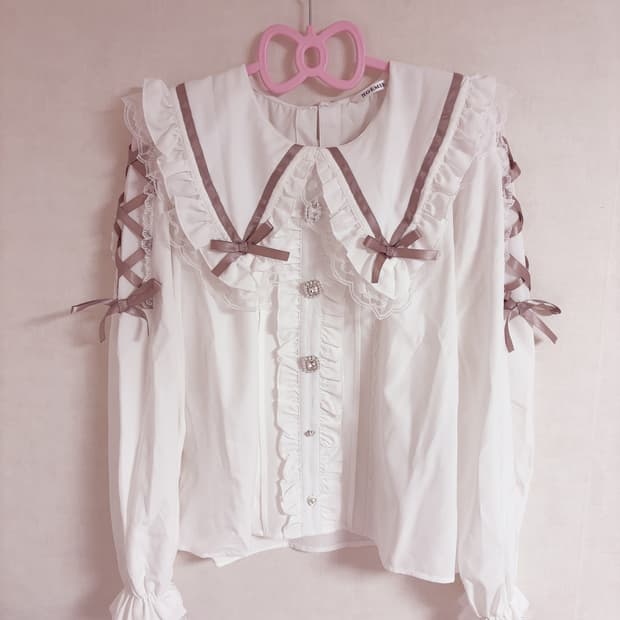 노에미 레이스 리본 세일러 블라우스 양산형 지뢰계 걸리