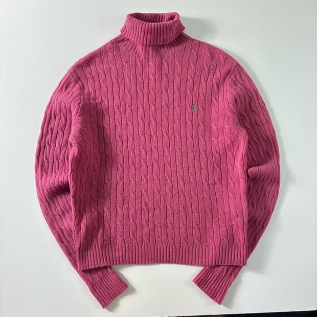 Polo 랄프로렌 스포츠 자수 램스울 케이블 터틀넥 핑크 니트