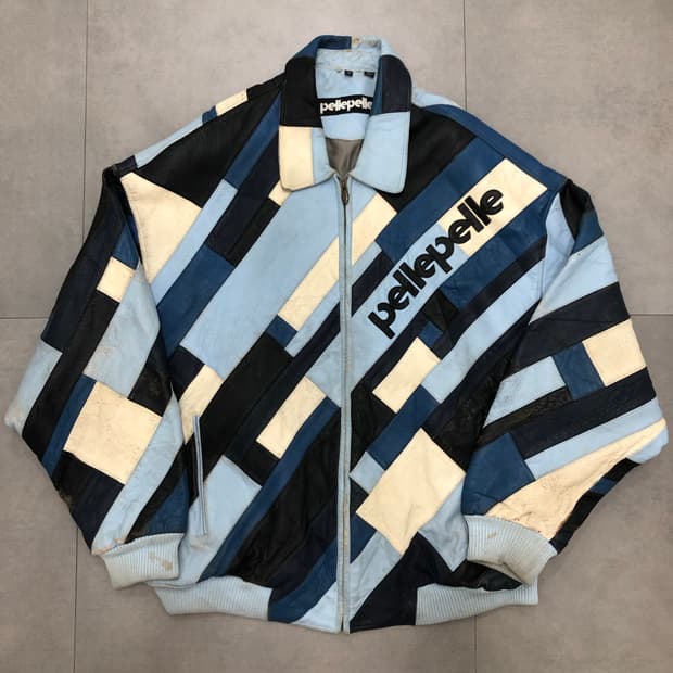 펠레펠레 pellepelle 빈티지 패치워크 가죽 레더 자켓 5XL