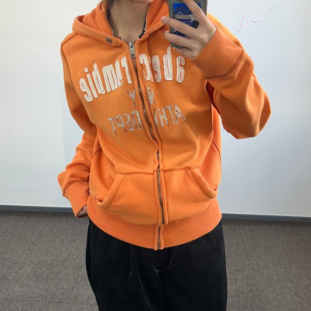 Abercrombie 아베크롬비 아이보리 로고 오렌지 후드집업