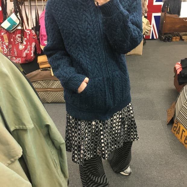 빈티지 usa 헤비 니트 후드 집업