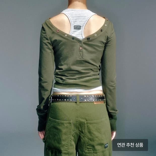 베이컨트 아카이브 버튼 롱슬리브 탑 카키
