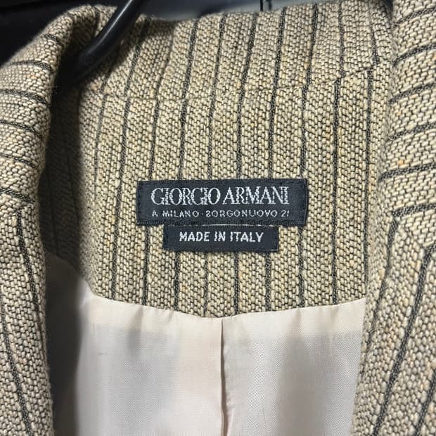 아르마니 스트라이프 헤링본 울 자켓 2버튼 블레이져 에스닉 웨스턴 베이지