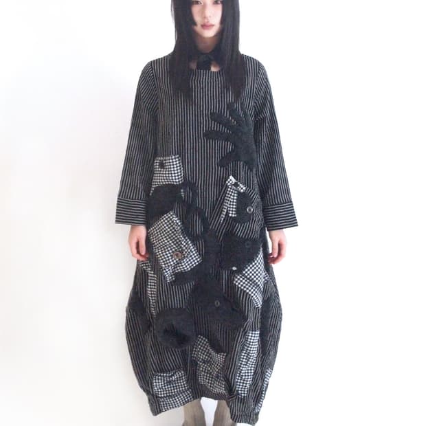 Custom) Stripe pocket mix long onepiece