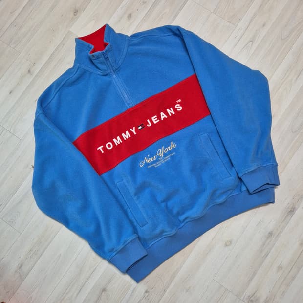 타미진스 블루/레드 하프집업 플리스