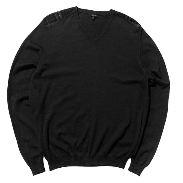 버버리 체크 숄더 메리노울 V넥 니트