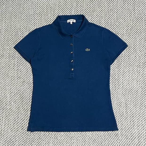 [L] Lacoste 라코스테 우먼즈 블루 코튼 반팔 카라티