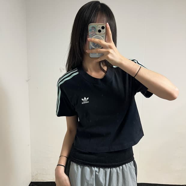 Adidas Black & Mint Cropped T-Shirt