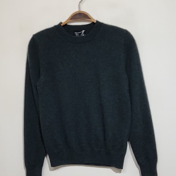 (M) 캐시미어 니트 진녹색 무지 스웨터 라운드 