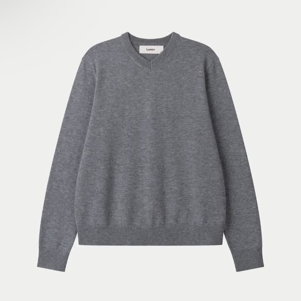 파인 메리노 울 브이넥 니트 - 그레이