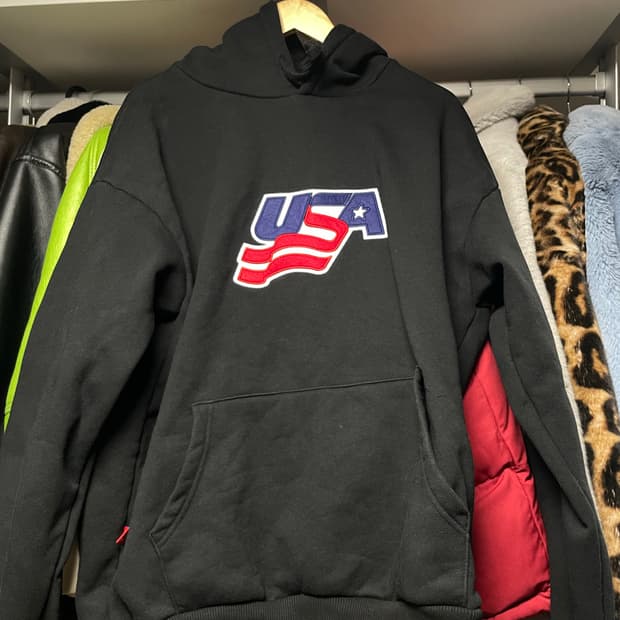 피지코 어패럴 블랙 USA 로고 후드티(m100-105)