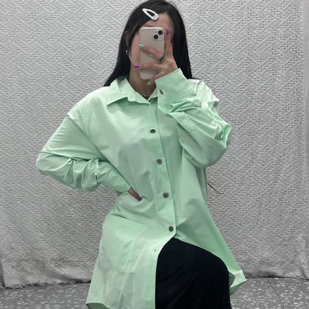 앤더슨벨 언발란스 피스타치오 그린 포켓 셔츠 L C07128