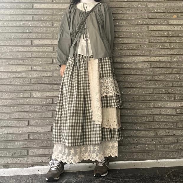 빈티지 체크 레이스 캉캉스커트