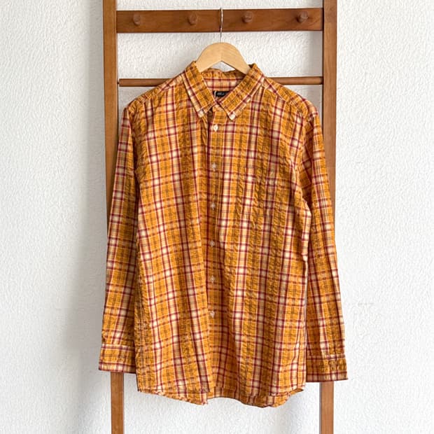 오렌지 빈티지 체크 셔츠