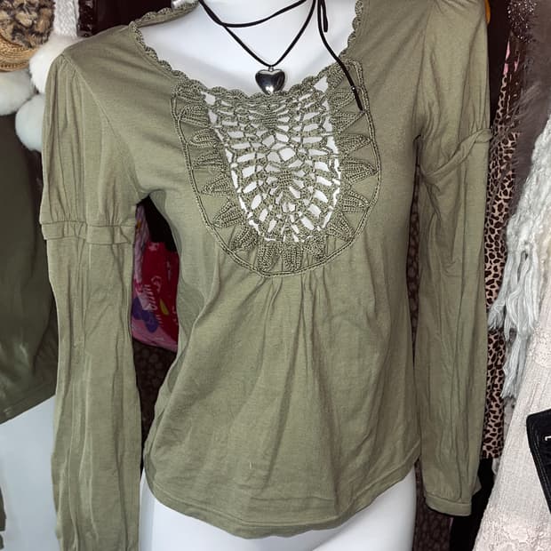 y2k 모리 퍼프 카키 레이스 니트 긴팔