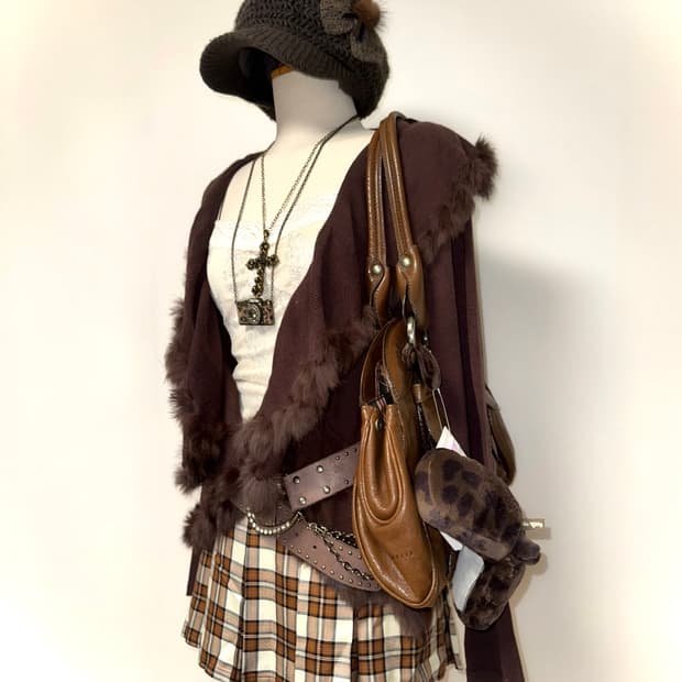 브라운 퍼 니트가디건