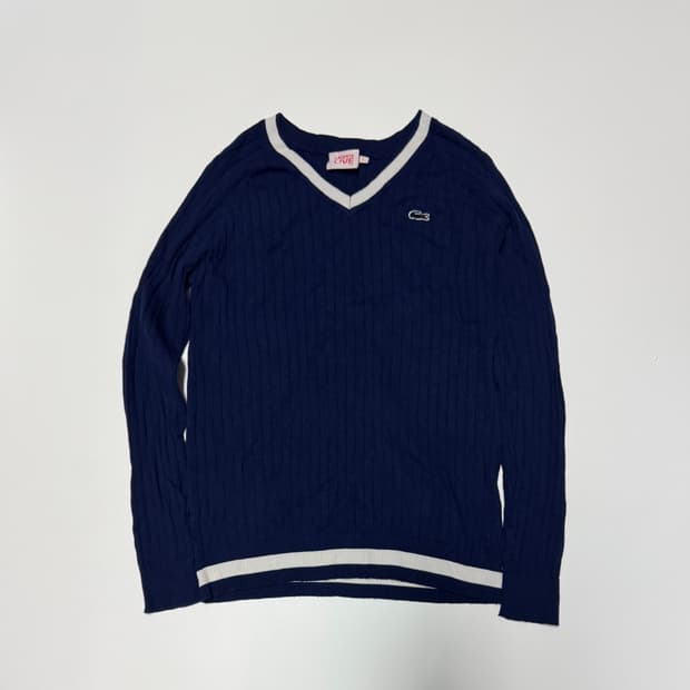 여성 라코스테 라이브 브이넥 케이블 니트 네이비