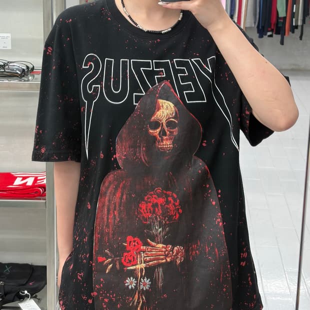 Yeezus 해골 프린팅 반팔 티셔츠