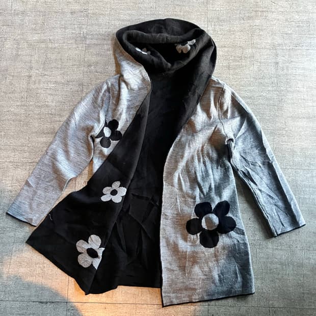 일본빈티지 nrow 하구미모리걸 아메카지너드남 리버서블 플라워후드가디건