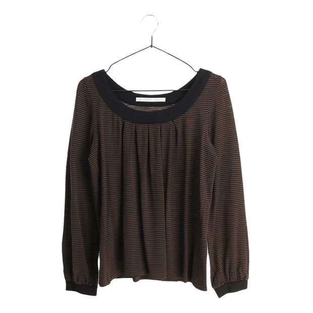 Round Neck Shirring T-shirt Brown M
