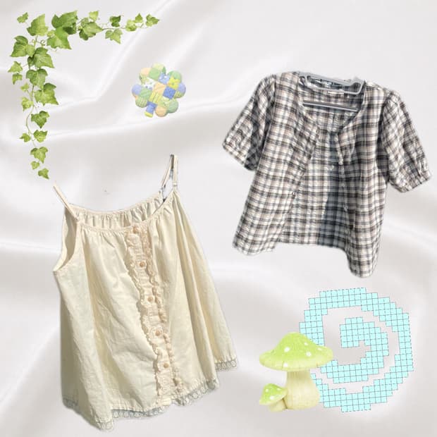 모리걸 체크블라우스+나시 상의세트