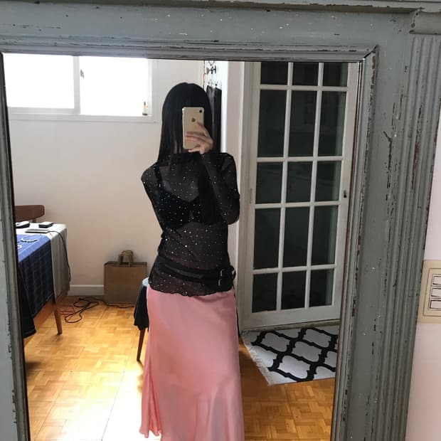 vintage pink long skirt (27inch)