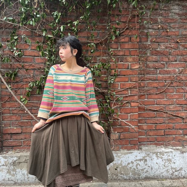 카키 레이어드 언발 스커트