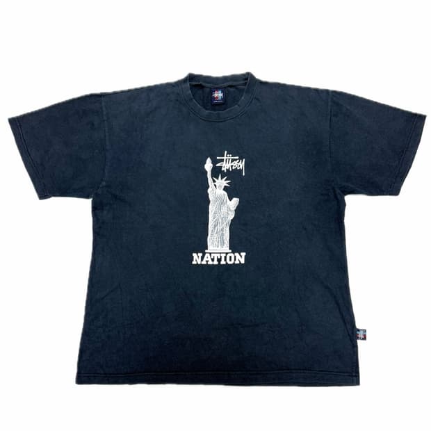 90s 스투시 자유의 여신상 스컬헤드 반팔 티셔츠