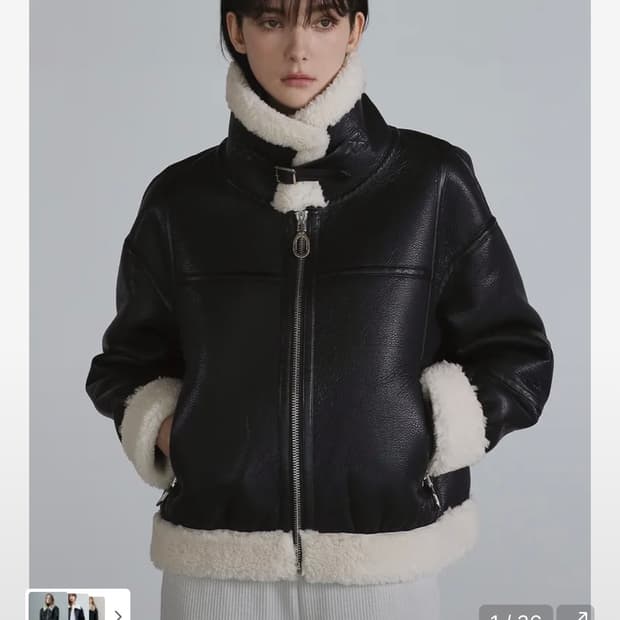 더그린랩 FAUX 퍼 하이넥 무스탕 쟈켓 [블랙/아이보리]