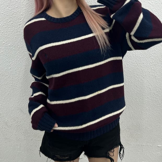 폴로 랄프로렌 네이비포니 버건디 단가라 네이비 니트 L