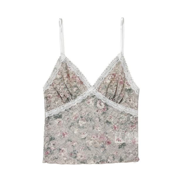 구해요) FLORAL LACE CAMI TOP (IVORY)