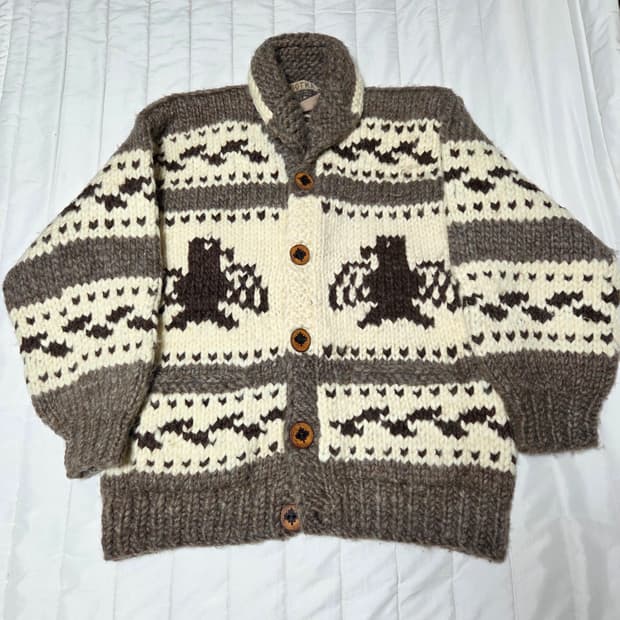 [105]90's NOOTKA 캐나다 헤비울 코위찬 썬더버드 베이지브라운