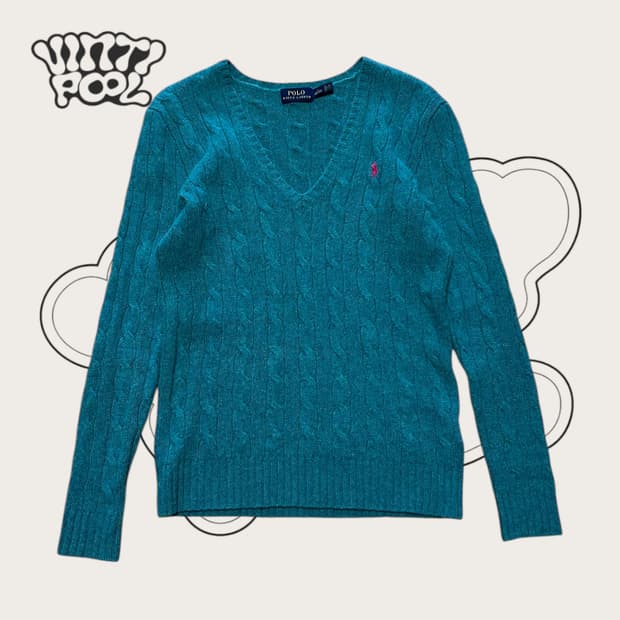 폴로랄프로렌 울캐시미어 브이넥 꽈배기 니트 s 그린