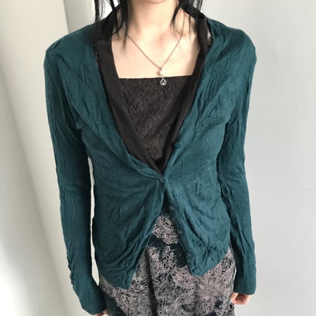 (Vintage)Bluish green slim cardigan