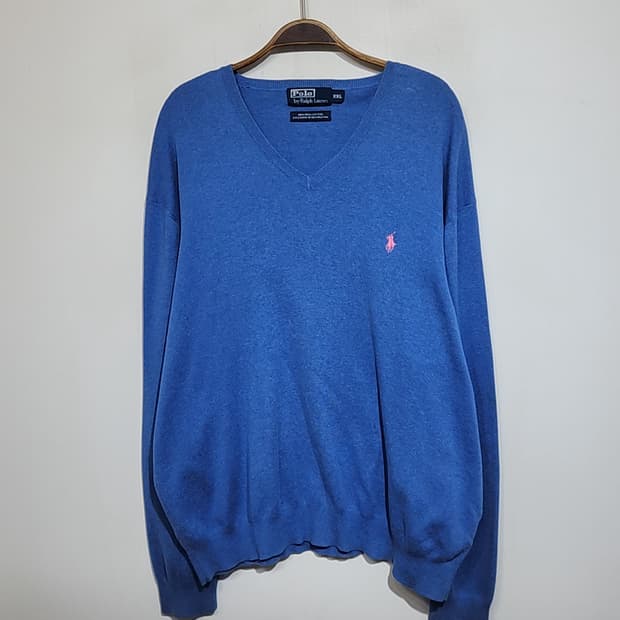 (XXL) 랄프로렌 폴로 니트 하늘색 피마코튼 스웨터 브이넥 빅사이즈 