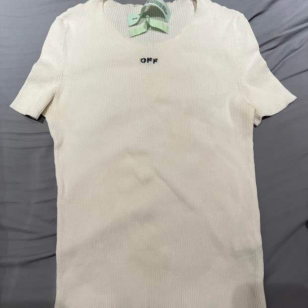 오프화이트 OFF로고 화이트 반팔 니트 버질아블로 44