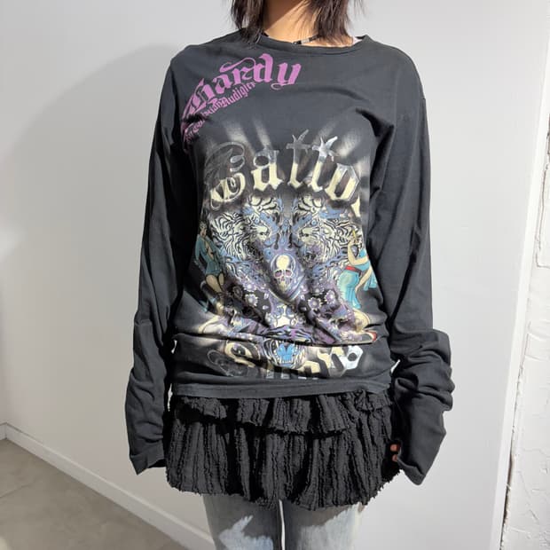 에드하디 y2k 프린팅 긴팔 티셔츠