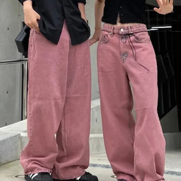 단스튜디오 비비드핑크 와이드팬츠