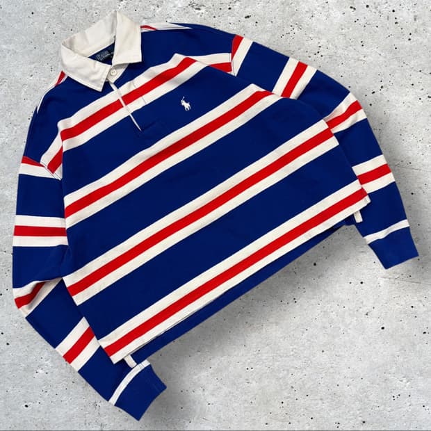 [XS] 폴로 랄프로렌 크롭 스트라이프 긴팔 럭비티 B466