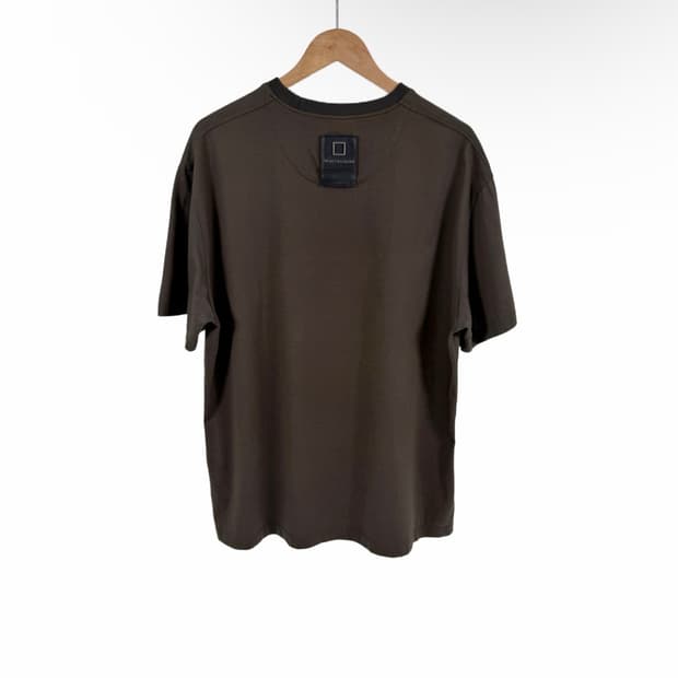 [48] 우영미 남성 레더 패치 백 라벨 반팔 티셔츠 브라운