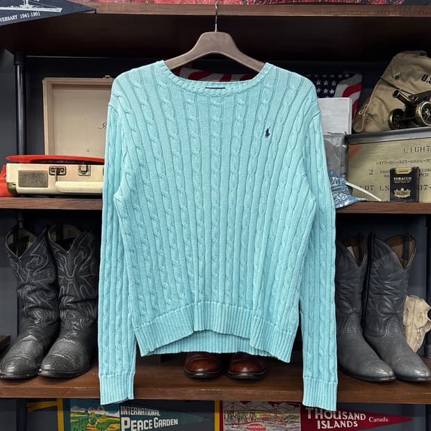 신형라벨 폴로 랄프로렌 케이블 코튼니트 스웨터 민트 N1049