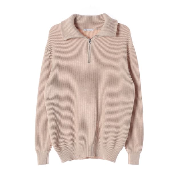 ZARA 베이지 하프 집업 골지 니트 스웨터 XL